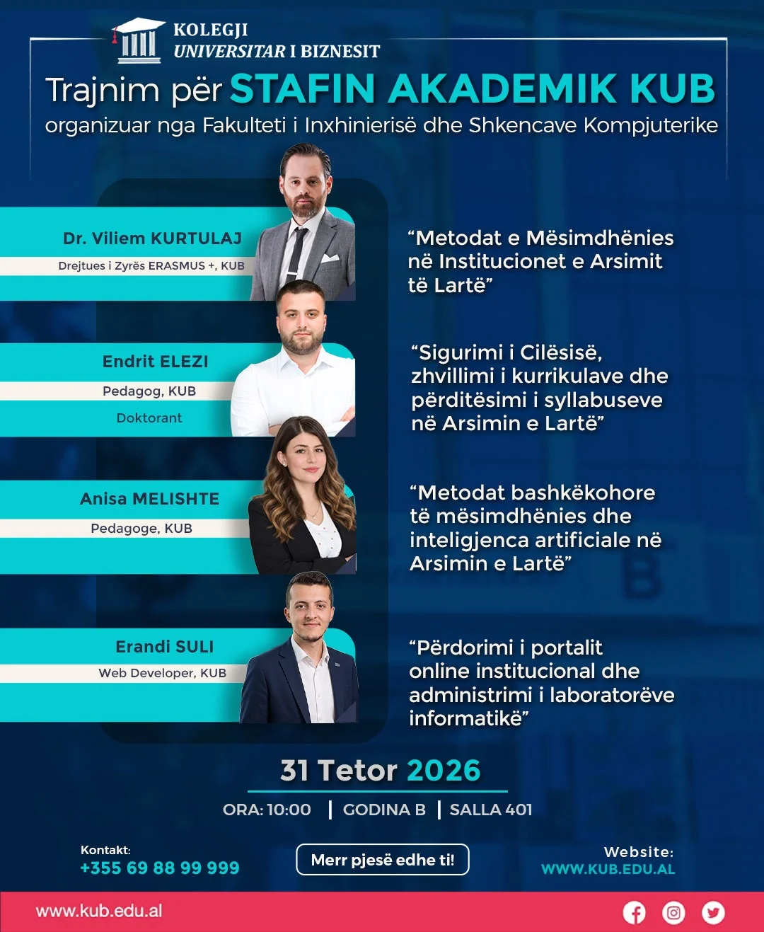 Trajnim për stafin e KUB organizuar nga Fakulteti i Inxhinierisë dhe Shkencave Kompjuterike